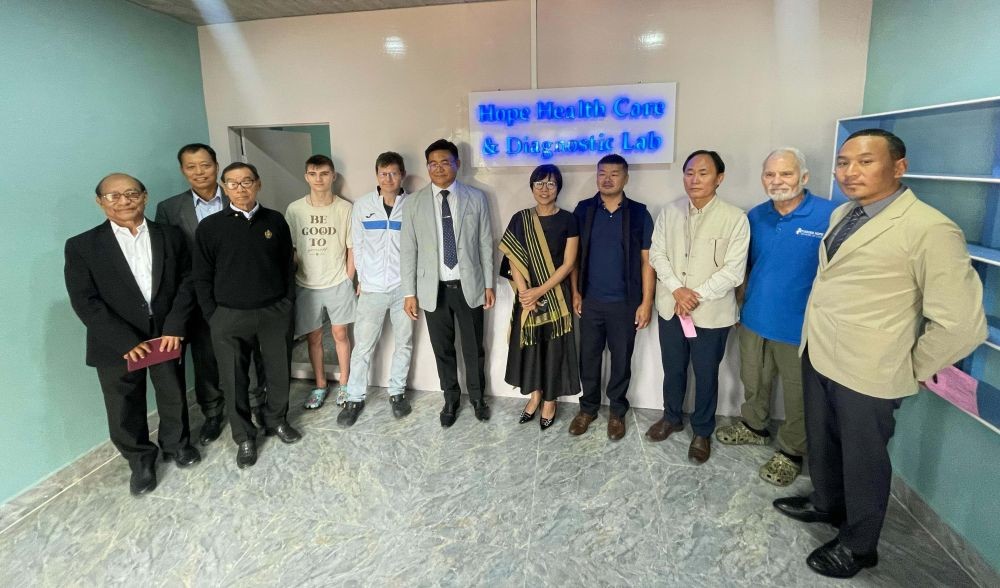 Mhathung Yanthan, MLA and Advisor, Yanren Kikon, Director of Finding Hope India, Dr Nathan Merril of Finding Hope Global and others during the inauguration of Hope Health Care and Diagnostic Lab at Naga United Village on February 22.